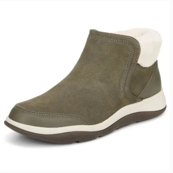 NWT Vionic Womens Olive Green Norwood Suede Faur Fur Zip Up Shoe Size 6.5M - Picture 1 of 9